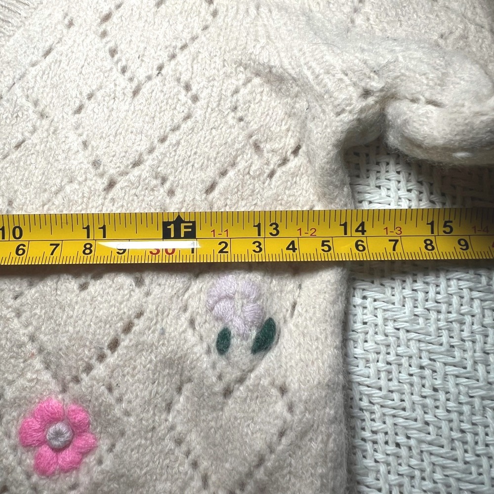 Aqua Cashmere Floral Embroidered Pointelle Heart Cardigan Cream Ivory Medium - Picture 7 of 7